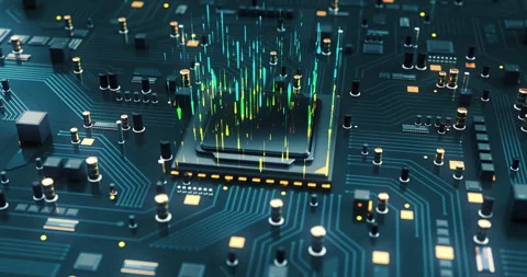 AI Supported Modern CPU Processor. Data Flow. Processing AI Data. Stock Footage 264682273