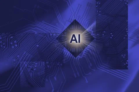 AI symbol against electronic background of computer parts and circuits Stock Illustration