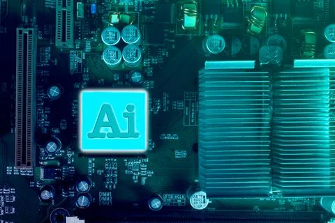AI symbol on blue technology computer background representing artificial in.. Stock Photos