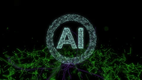 AI symbol falls in a web of lines, creating outward digital ripples that re.. Stock Footage 291096254