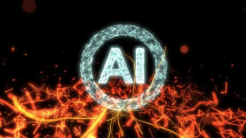 The AI symbol in a plexus circle falls, creating waves of digital lines exp.. Video stock 289531414