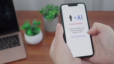 AI Task Assignment App Managing Daily Work on Smartphone Stock Footage 340965238