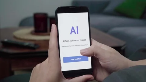 AI Task Automation Enabled Notification on Mobile App Stock Footage 342669689
