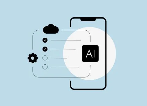AI task automation for mobile workflow with cloud synchronization and smart Stock Illustration