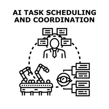 Ai task scheduling coordinating robotic automation processes Stock Illustration
