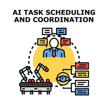 Ai task scheduling coordinating robotic automation processes Stock Illustration