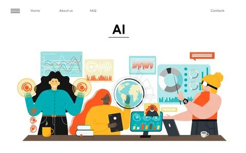 AI teamwork landing page vector template design 库存插图