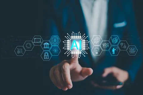 Ai tech and artificial intelligence use analytics, Connection information int Stock Photos
