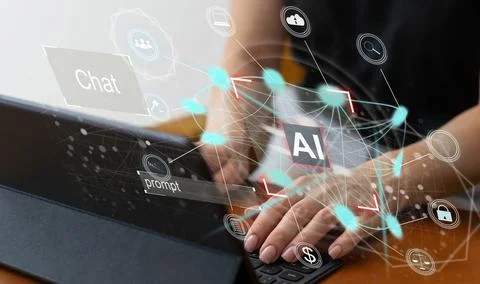 AI tech and log in access cyber security concept, businessman touching AI chip Foto stock
