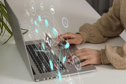 AI tech and log in access cyber security concept, businessman touching AI chip Foto stock