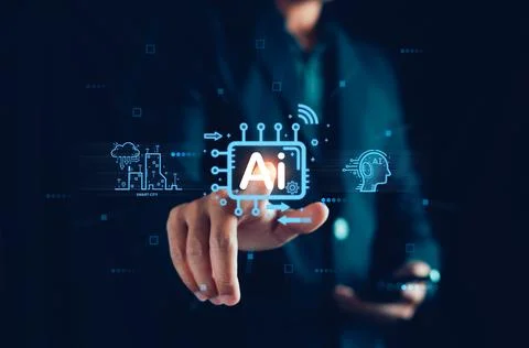 AI tech. Artificial intelligence. Businessman us technology smart robot AI. C Foto stock