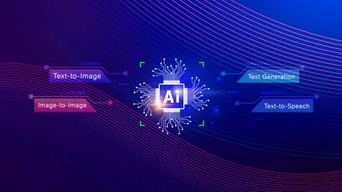 Ai tech,  Artificial Intelligence to generate content, Text to image, speec.. Stock Photos