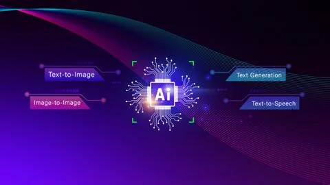 Ai tech,  Artificial Intelligence to generate content, Text to image, speec.. 写真素材