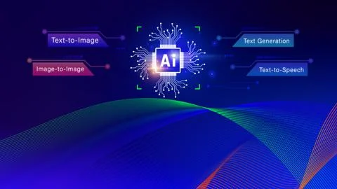 Ai tech,  Artificial Intelligence to generate content, Text to image, speec.. 写真素材