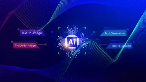 Ai tech,  Artificial Intelligence to generate content, Text to image, speec.. Stock Photos