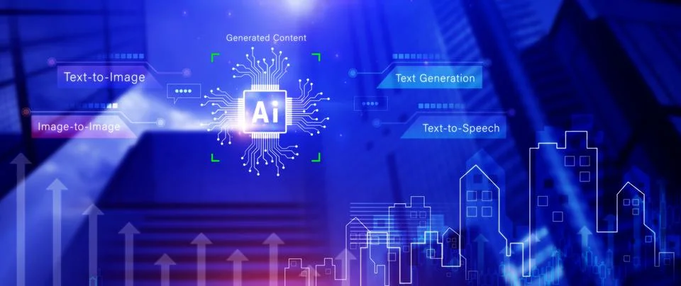 Ai tech,  Artificial Intelligence to generate content, Text to image, speec.. Stock Photos