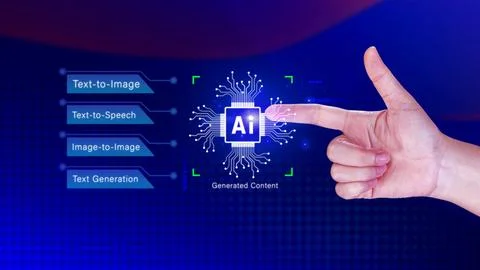 Ai tech, Artificial Intelligence to generate content, Text to image, speech.. Stock Photos
