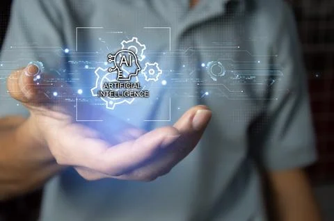 Ai tech, businessman show virtual graphic Global Internet connect Chatgpt C.. Stock Photos