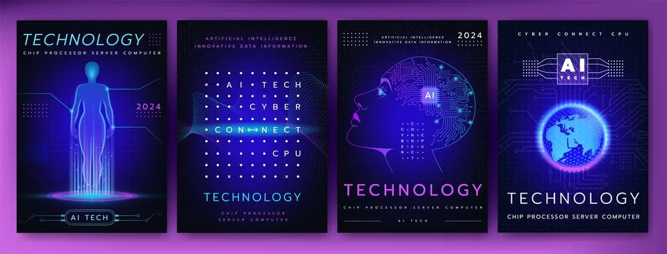 AI tech poster. Artificial intelligence future technology. Digital data Illustrazione stock