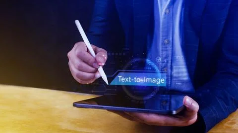 Ai tech Text to image, virtual graphic with AI, Artificial Intelligence, us.. 스톡 사진