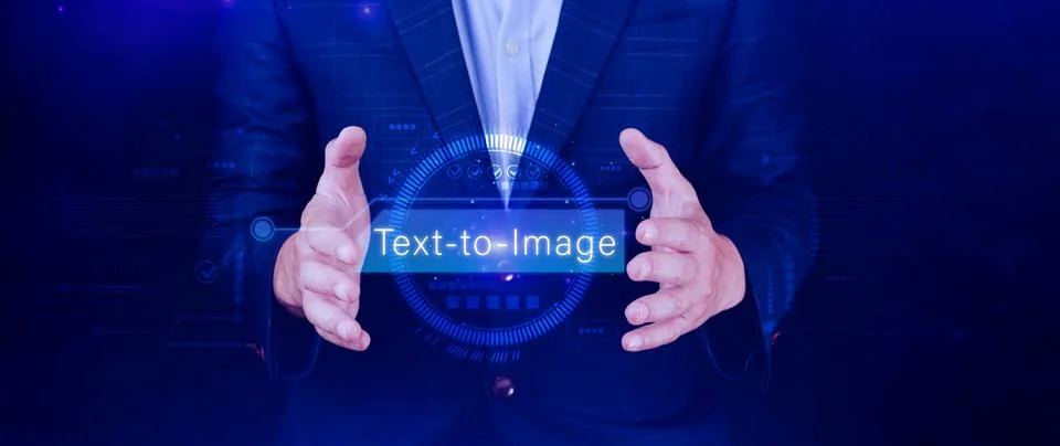 Ai tech Text to image, virtual graphic with AI, Artificial Intelligence, us.. Stock Photos