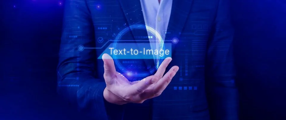 Ai tech Text to image, virtual graphic with AI, Artificial Intelligence, us.. Stock Photos