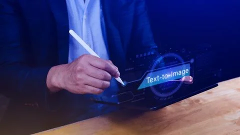 Ai tech Text to image, virtual graphic with AI, Artificial Intelligence, us.. Stock Photos