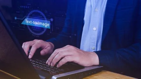 Ai tech Text to image, virtual graphic with AI, Artificial Intelligence, us.. Stock Photos