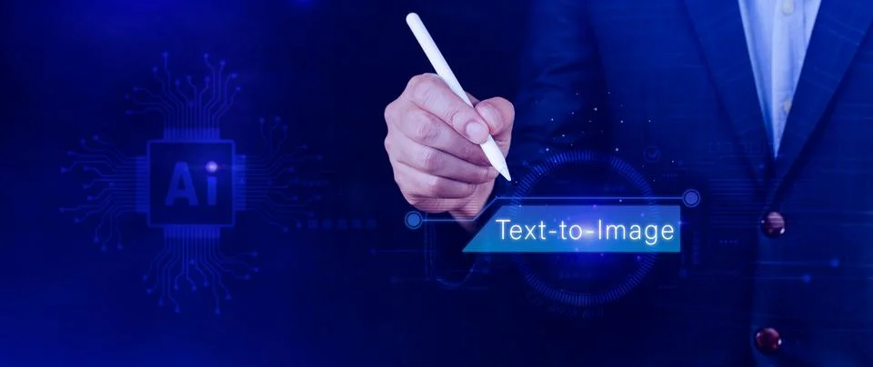 Ai tech Text to image, virtual graphic with AI, Artificial Intelligence, us.. Stock Photos