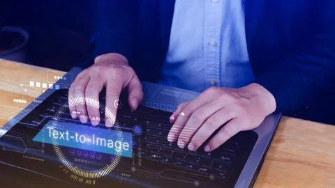 Ai tech Text to image, virtual graphic with AI, Artificial Intelligence, us.. Stock Photos