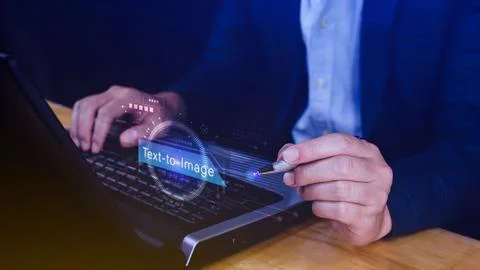 Ai tech Text to image, virtual graphic with AI, Artificial Intelligence, us.. Stock Photos