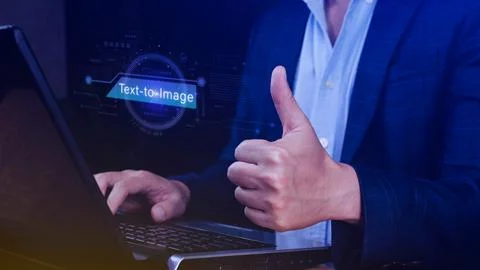 Ai tech Text to image, virtual graphic with AI, Artificial Intelligence, us.. Stock Photos