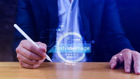 Ai tech Text to image, virtual graphic with AI, Artificial Intelligence, us.. Stock Photos