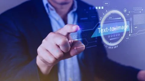 Ai tech Text to image, virtual graphic with AI, Artificial Intelligence, us.. Stock Photos