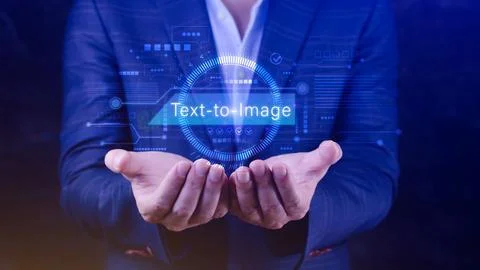 Ai tech Text to image, virtual graphic with AI, Artificial Intelligence, us.. Stock Photos