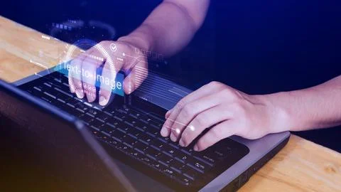 Ai tech Text to image, virtual graphic with AI, Artificial Intelligence, us.. Stock Photos