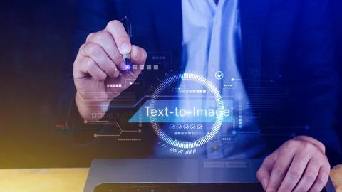 Ai tech Text to image, virtual graphic with AI, Artificial Intelligence, us.. Stock Photos