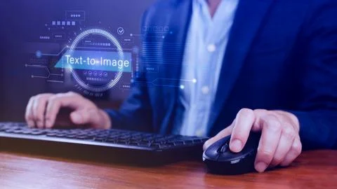 Ai tech Text to image, virtual graphic with AI, Artificial Intelligence, us.. Stock Photos