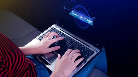 Ai tech Text to image, virtual graphic with AI, Artificial Intelligence, us.. Stock Photos