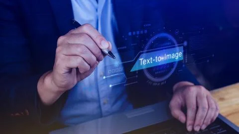 Ai tech Text to image, virtual graphic with AI, Artificial Intelligence, us.. Foto stock