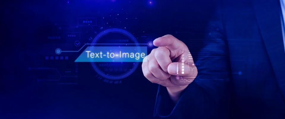 Ai tech Text to image, virtual graphic with AI, Artificial Intelligence, us.. Stock Photos