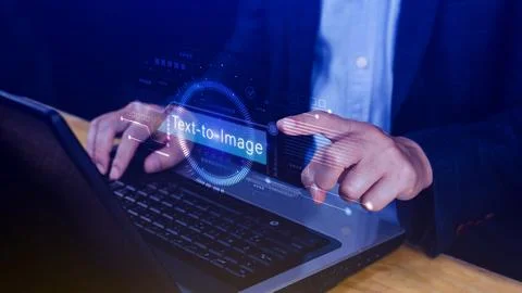 Ai tech Text to image, virtual graphic with AI, Artificial Intelligence, us.. Foto stock