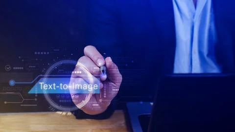 Ai tech Text to image, virtual graphic with AI, Artificial Intelligence, us.. Stock Photos
