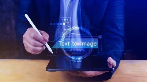 Ai tech Text to image, virtual graphic with AI, Artificial Intelligence, us.. 스톡 사진
