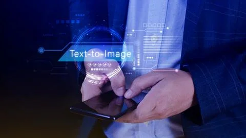 Ai tech Text to image, virtual graphic with AI, Artificial Intelligence, us.. Stock Photos