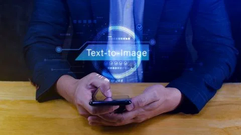 Ai tech Text to image, virtual graphic with AI, Artificial Intelligence, us.. Stock Photos
