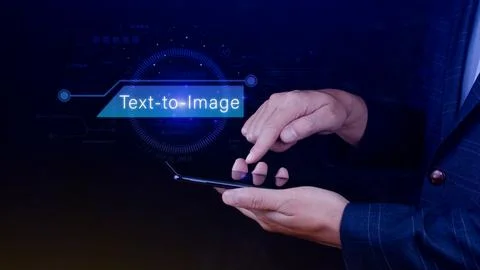 Ai tech Text to image, virtual graphic with AI, Artificial Intelligence, us.. Stock Photos