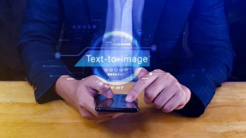 Ai tech Text to image, virtual graphic with AI, Artificial Intelligence, us.. Stock Photos