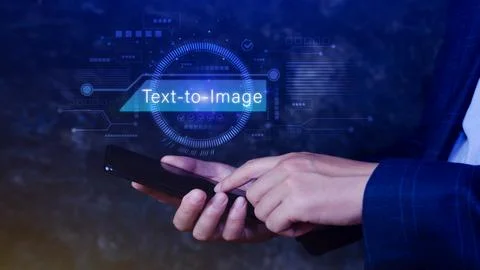 Ai tech Text to image, virtual graphic with AI, Artificial Intelligence, us.. Stock Photos