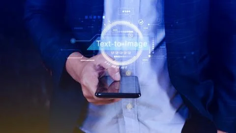 Ai tech Text to image, virtual graphic with AI, Artificial Intelligence, us.. Stock Photos